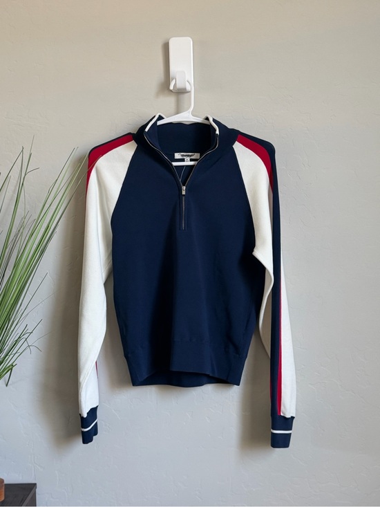 Madewell Sweaters - Madewell NWT Zip Racer Quarter Zip Sweater Navy Ivory Red XS